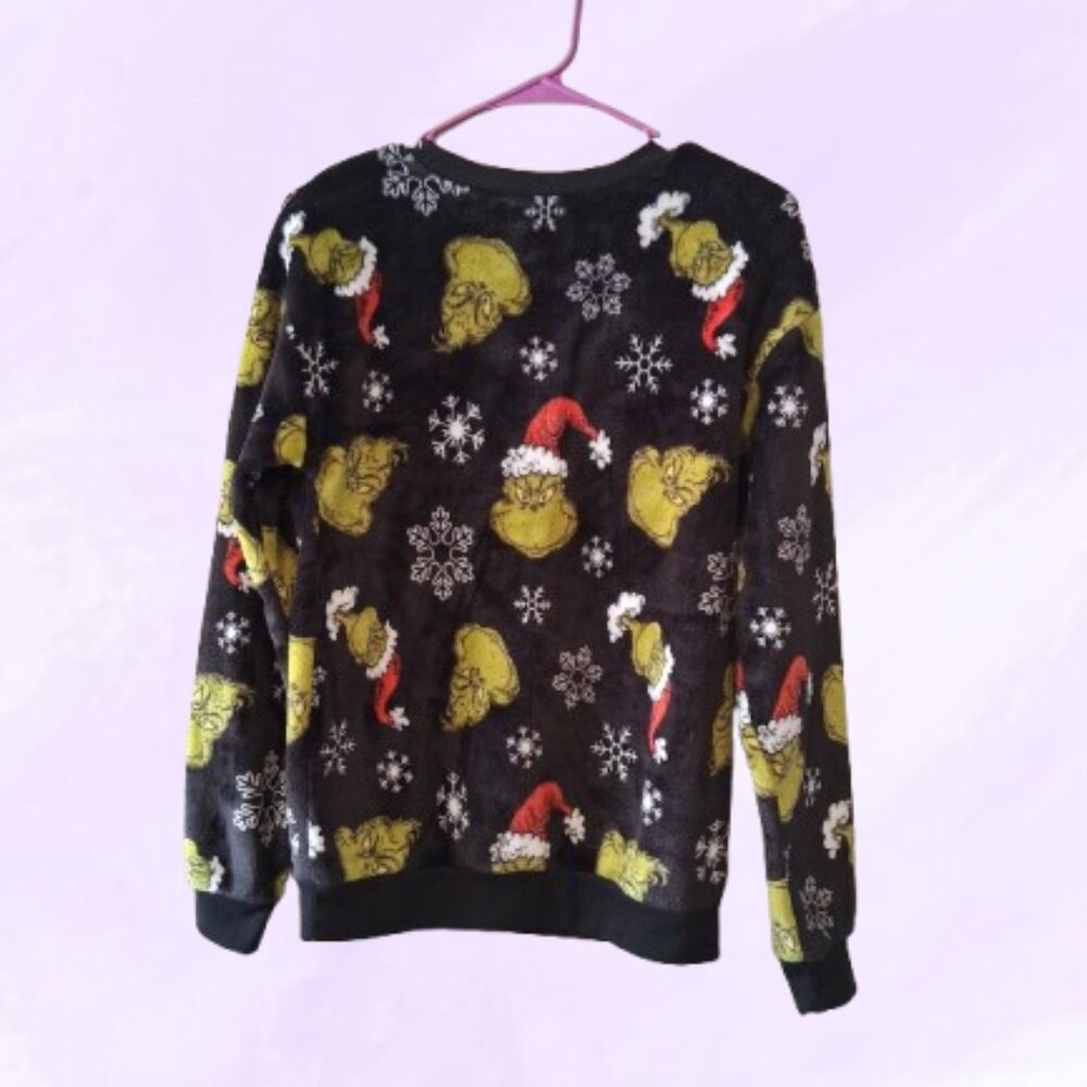 Dr. Seuss the grinch super soft snowflake ugly Christmas sweater in black, green